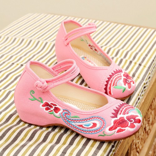 Girls  embroidered chinese folk performance clothing shoes kids fairy princess hanfu tang dynasty empress cosplay shoes